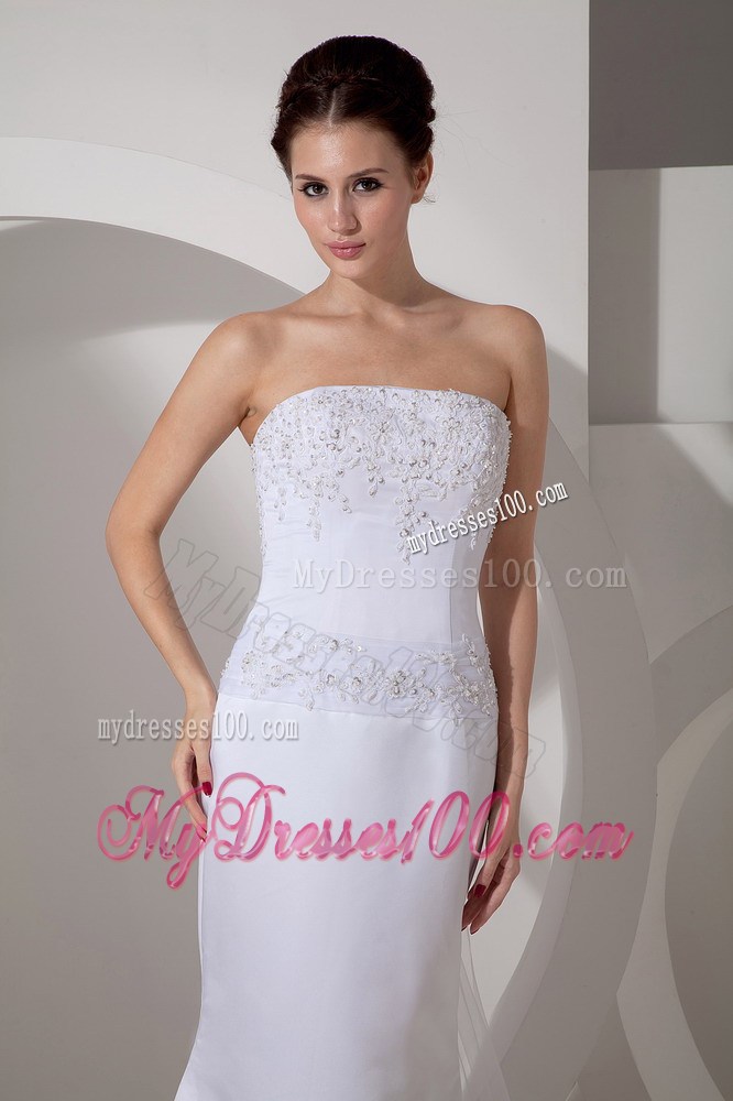 Appliques and Jewelry Decorated Mermaid Bridal Gowns with Watteau Train