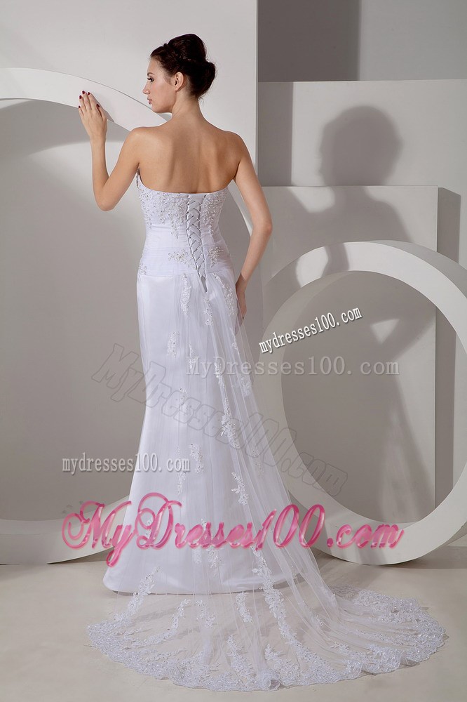 Appliques and Jewelry Decorated Mermaid Bridal Gowns with Watteau Train