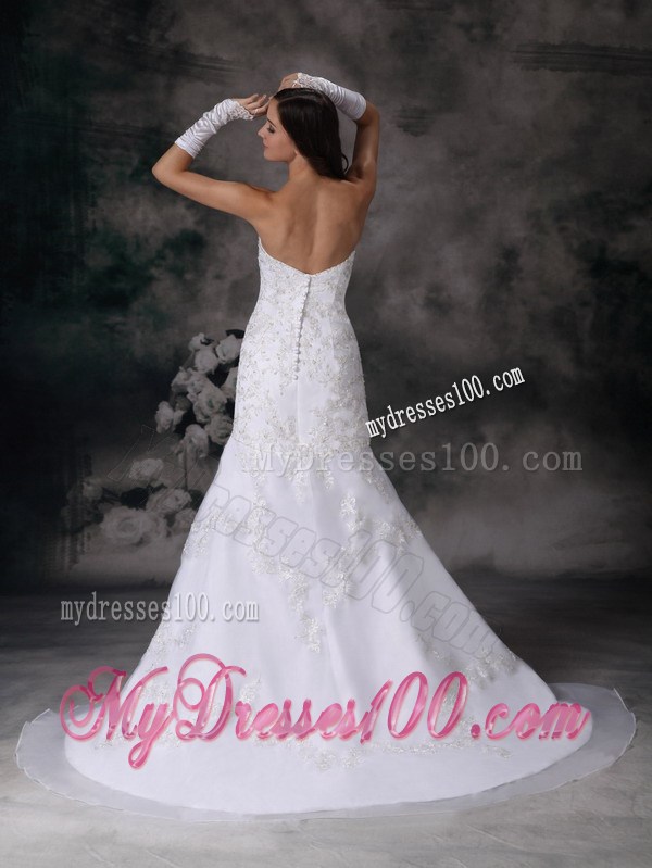 Elegant Sweetheart Mermaid Lace Decoration White Bridal Dress