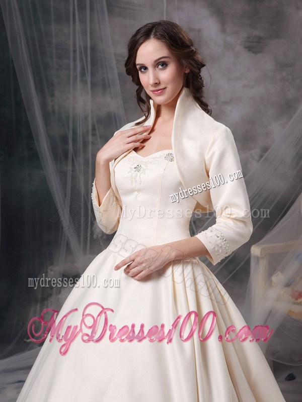 Appliqued Sweetheart Champagne Bridal Gown with Chapel Train and Jacket