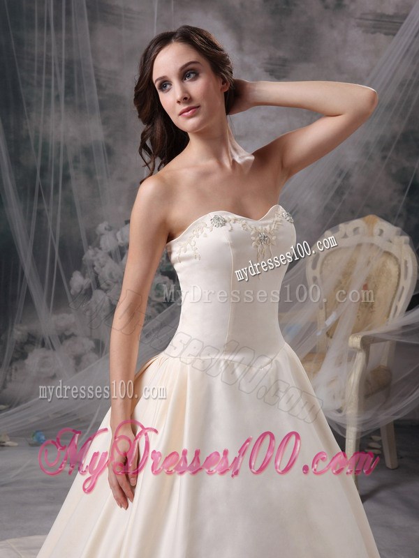 Appliqued Sweetheart Champagne Bridal Gown with Chapel Train and Jacket