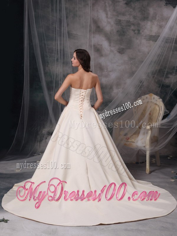 Appliqued Sweetheart Champagne Bridal Gown with Chapel Train and Jacket