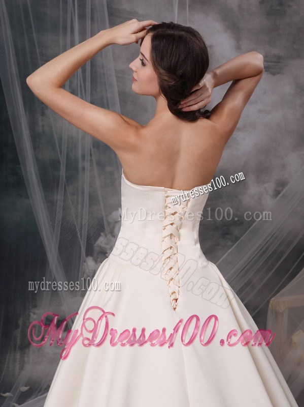 Appliqued Sweetheart Champagne Bridal Gown with Chapel Train and Jacket