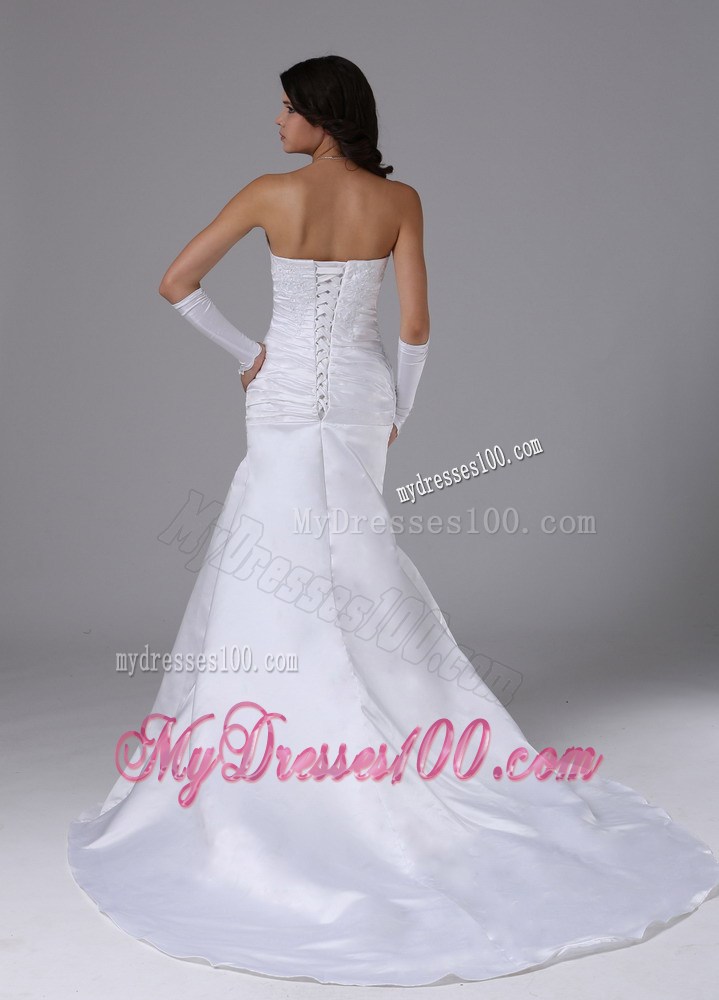 Appliques with Diamonds Decorated Ruching Court Train Bridal Dresses