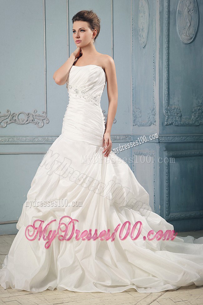 Ruched and Beaded Ball Gown Court Train Bridal Gown with Pick-ups