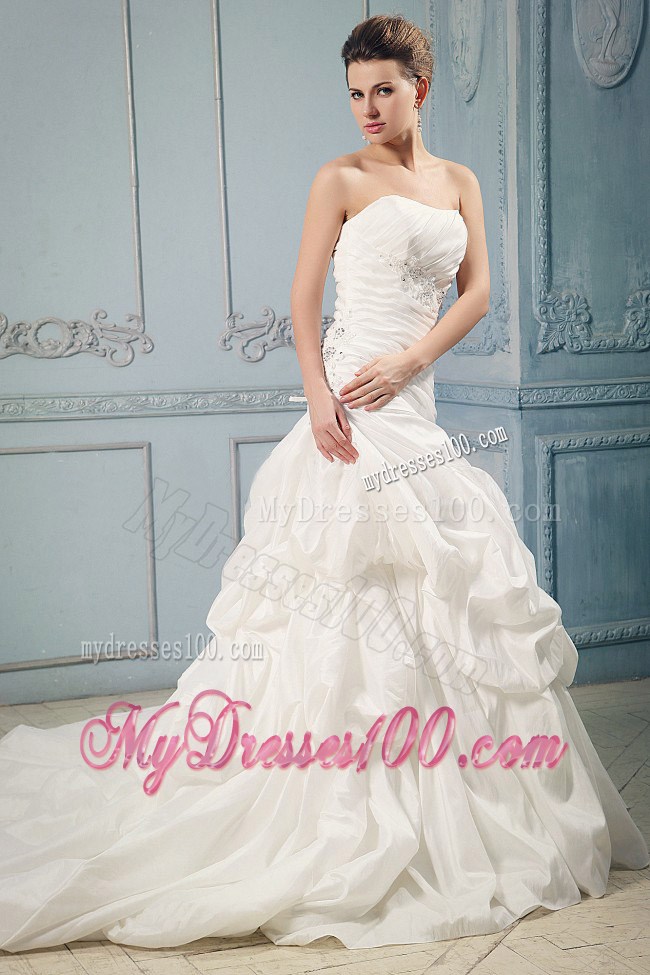 Ruched and Beaded Ball Gown Court Train Bridal Gown with Pick-ups