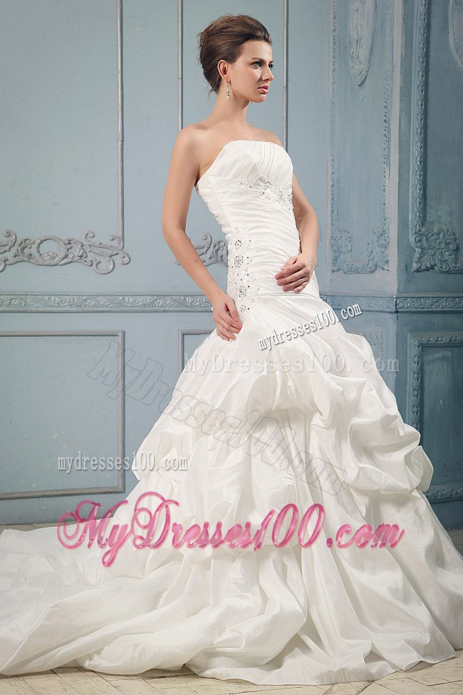 Ruched and Beaded Ball Gown Court Train Bridal Gown with Pick-ups