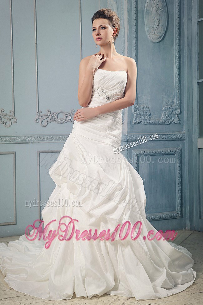 Ruched and Beaded Ball Gown Court Train Bridal Gown with Pick-ups