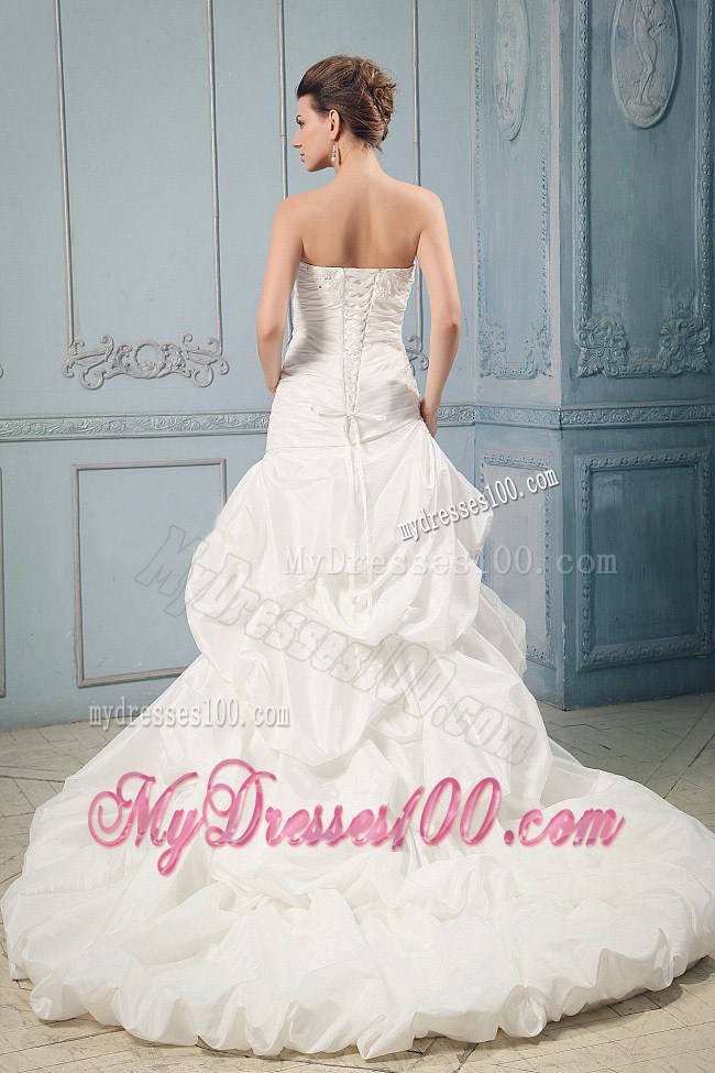 Ruched and Beaded Ball Gown Court Train Bridal Gown with Pick-ups