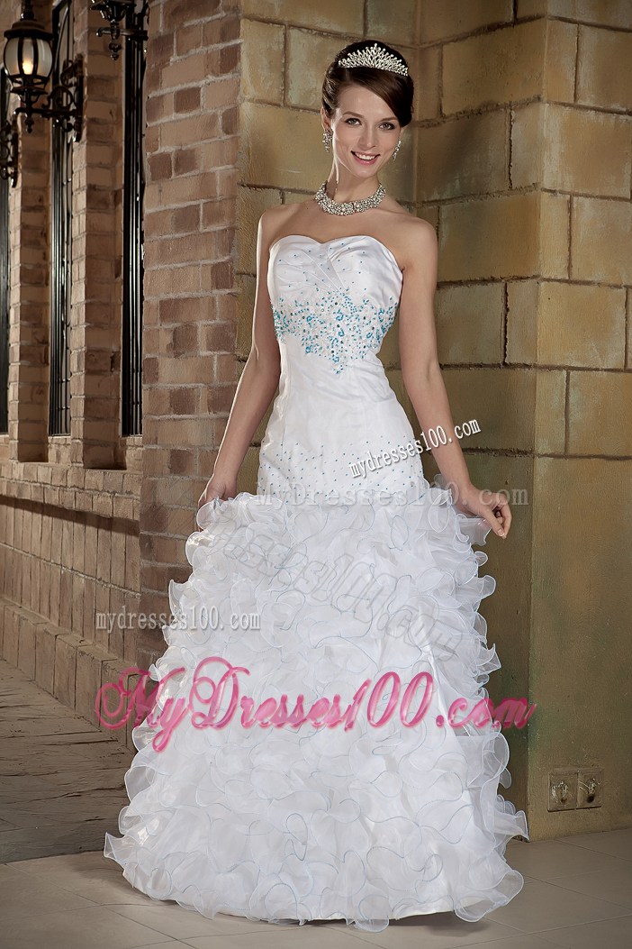 Ruffles and Beaded Embroidery Decorate Floor-length Wedding Gown