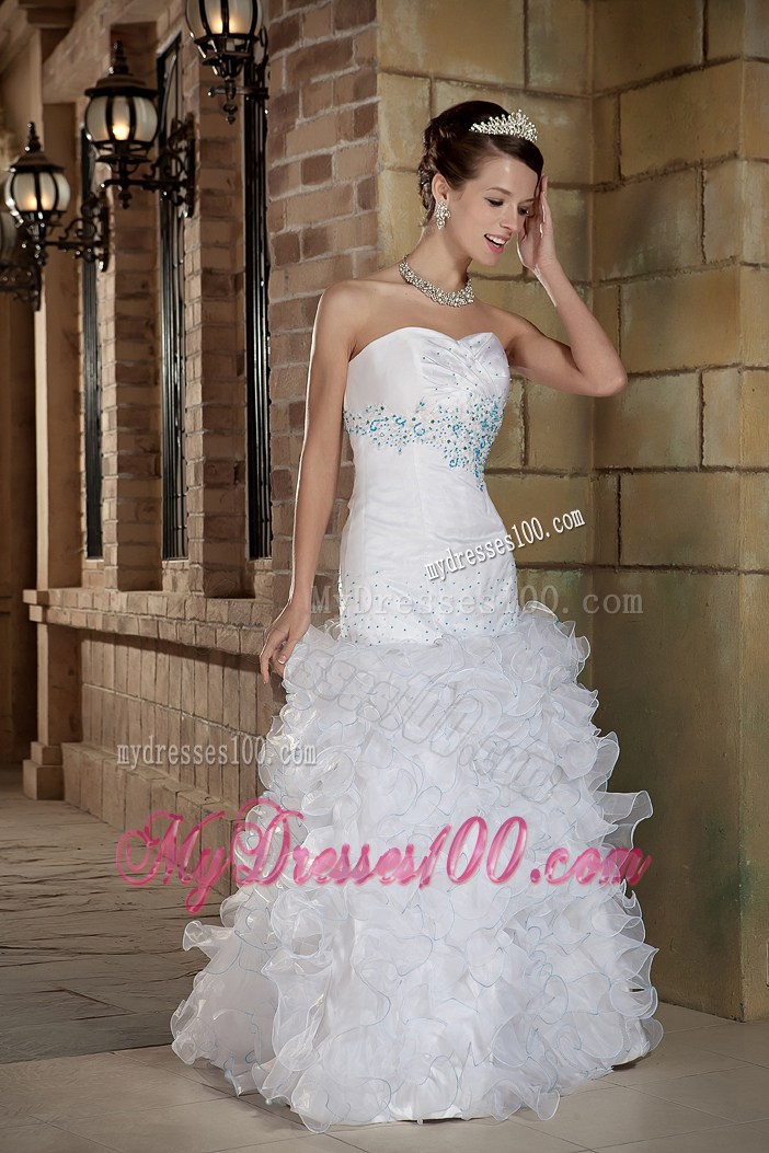 Ruffles and Beaded Embroidery Decorate Floor-length Wedding Gown