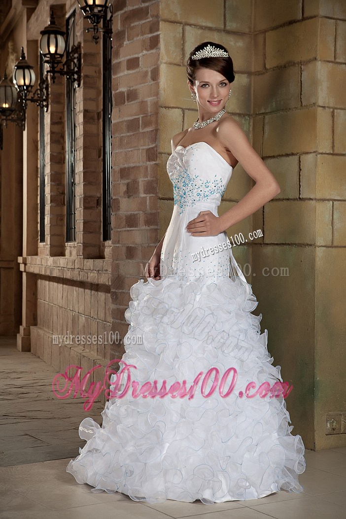 Ruffles and Beaded Embroidery Decorate Floor-length Wedding Gown