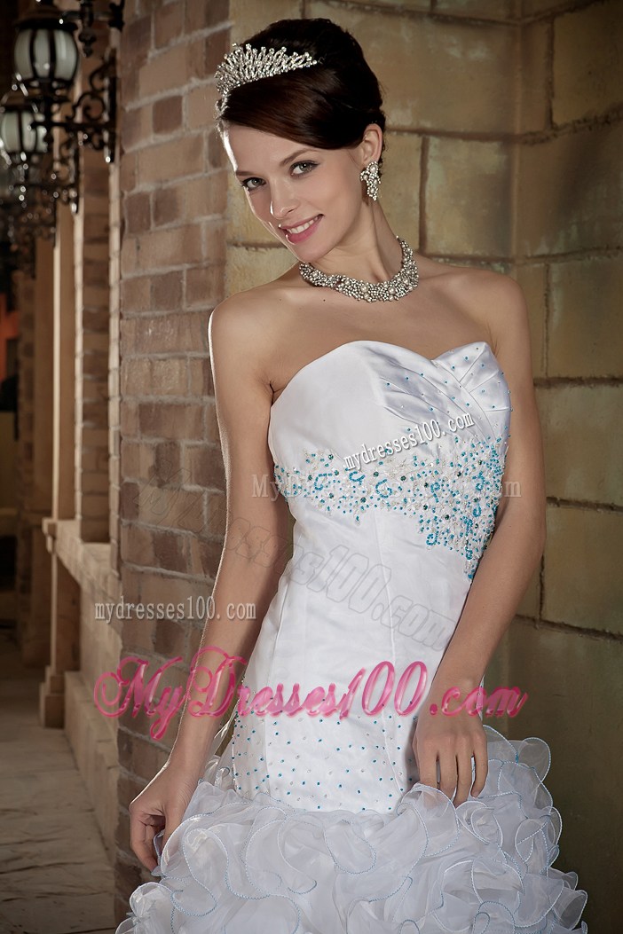 Ruffles and Beaded Embroidery Decorate Floor-length Wedding Gown
