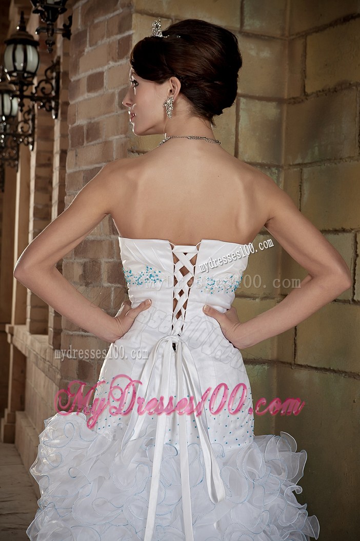 Ruffles and Beaded Embroidery Decorate Floor-length Wedding Gown