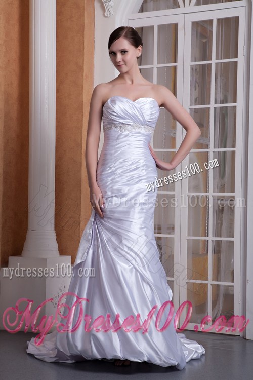 Sweetheart Lace-up Court Train Wedding Gown with Appliques and Ruches