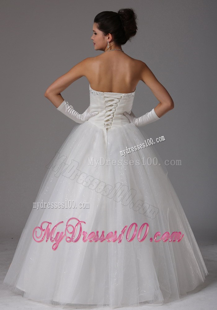 Strapless Big Bowknot Decorate White Wedding Dress with Beading