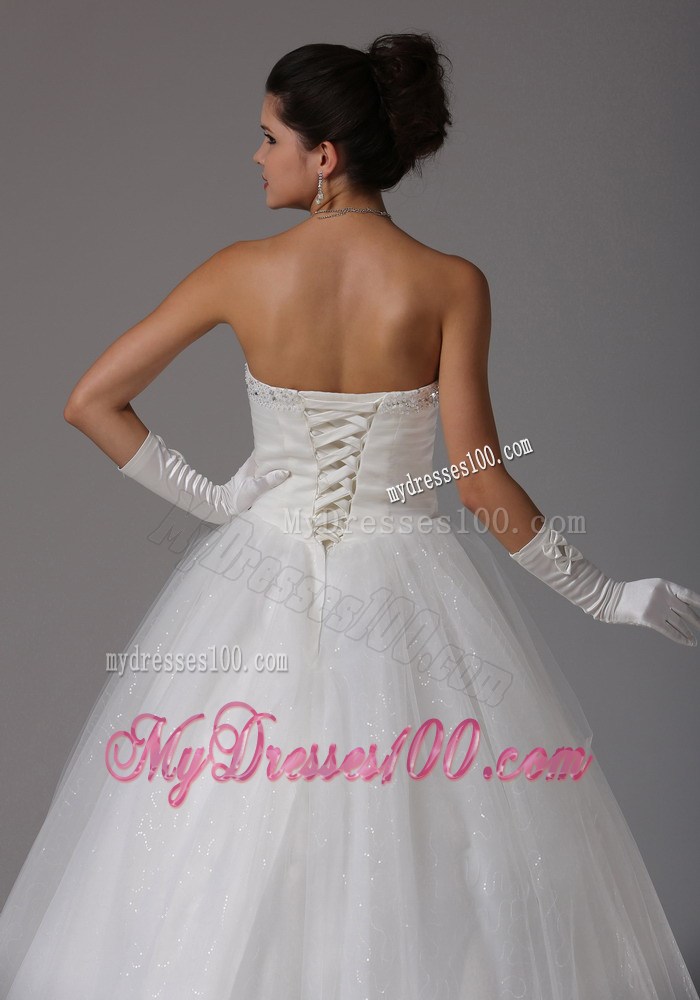 Strapless Big Bowknot Decorate White Wedding Dress with Beading