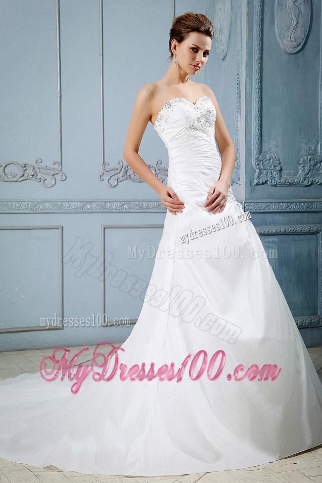 Beaded and Appliqued Princess Sweetheart Court Train Wedding Gown