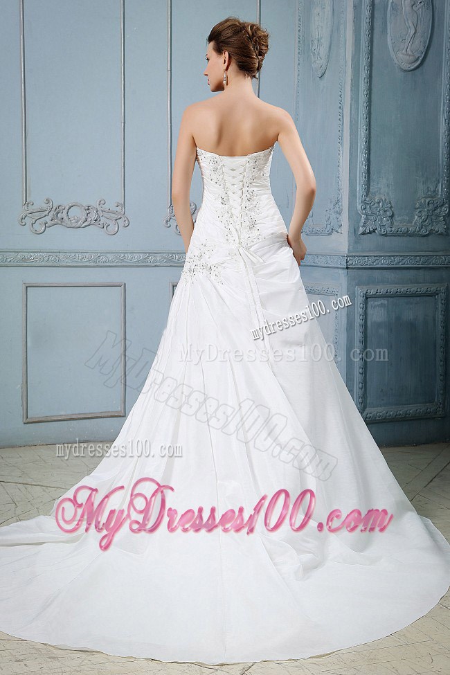 Beaded and Appliqued Princess Sweetheart Court Train Wedding Gown