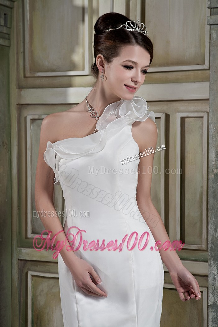 Mermaid Court Train Dresses Foe Wedding with Flounced One Shoulder