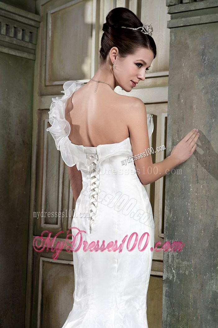 Mermaid Court Train Dresses Foe Wedding with Flounced One Shoulder