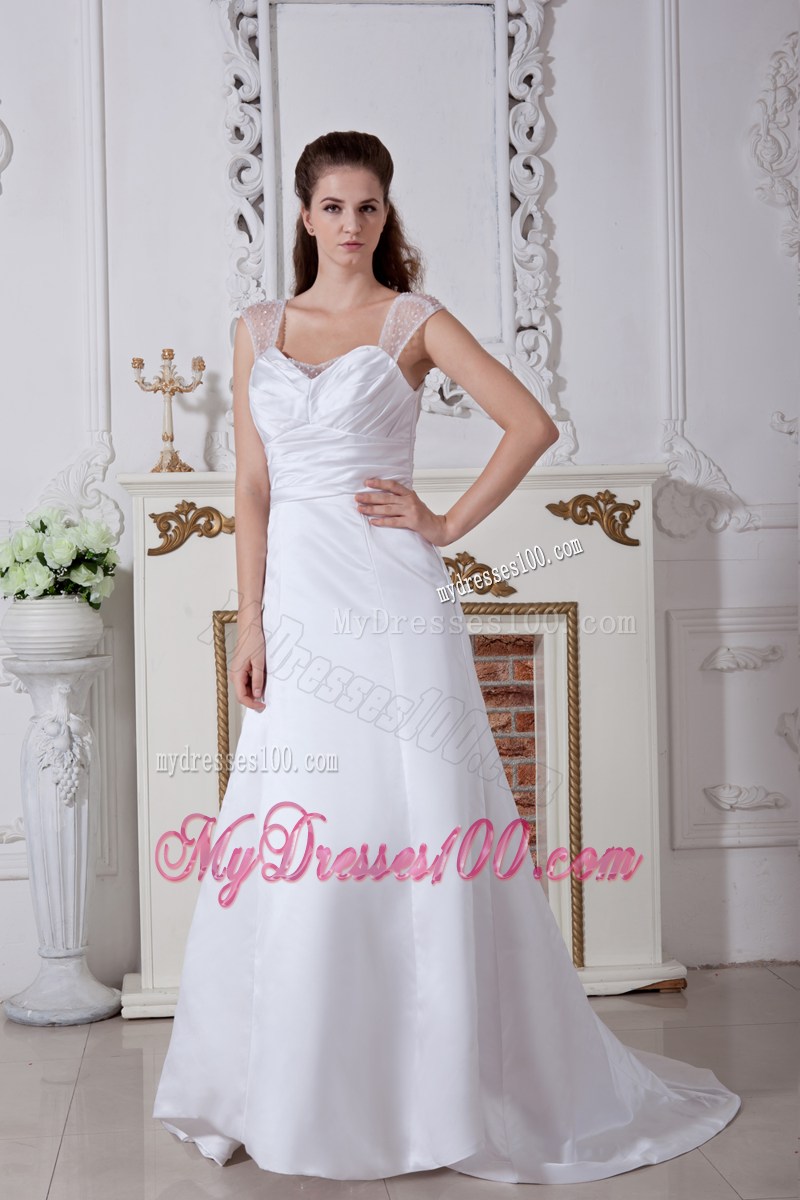 Discount Straps Ruching Spring Wedding Dress with Court Train