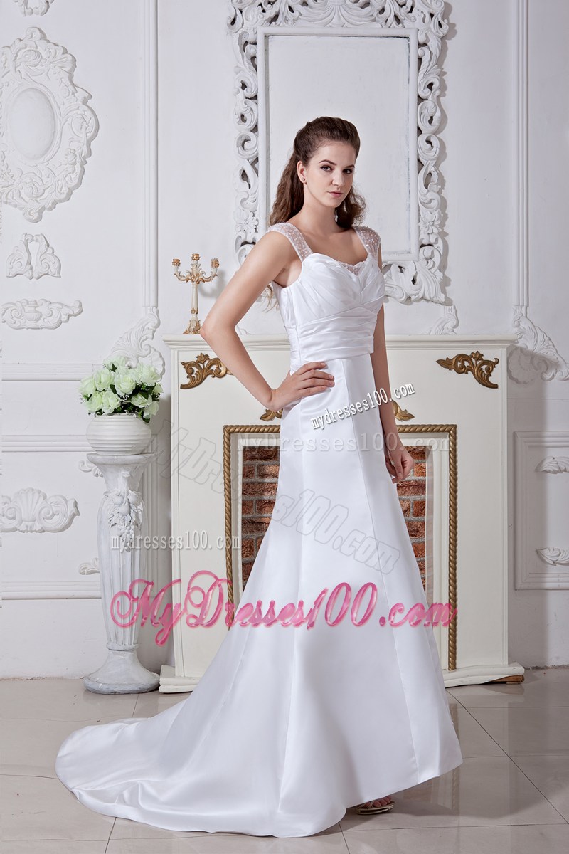 Discount Straps Ruching Spring Wedding Dress with Court Train