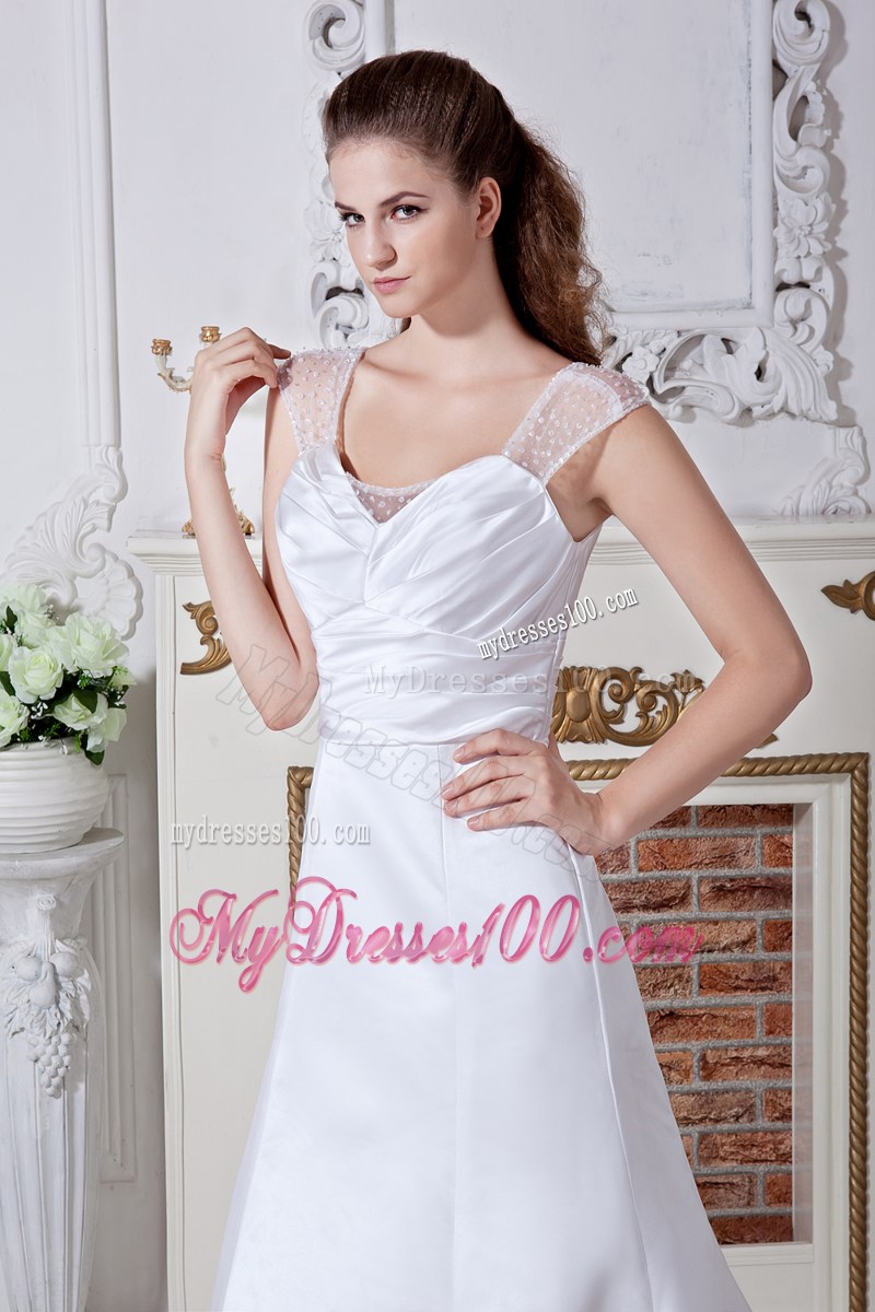 Discount Straps Ruching Spring Wedding Dress with Court Train
