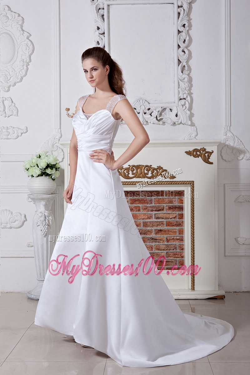 Discount Straps Ruching Spring Wedding Dress with Court Train