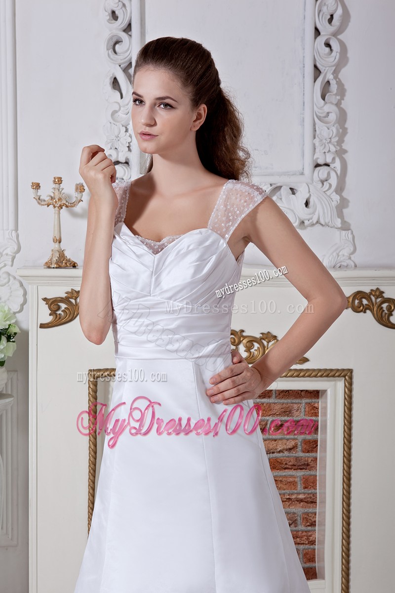 Discount Straps Ruching Spring Wedding Dress with Court Train
