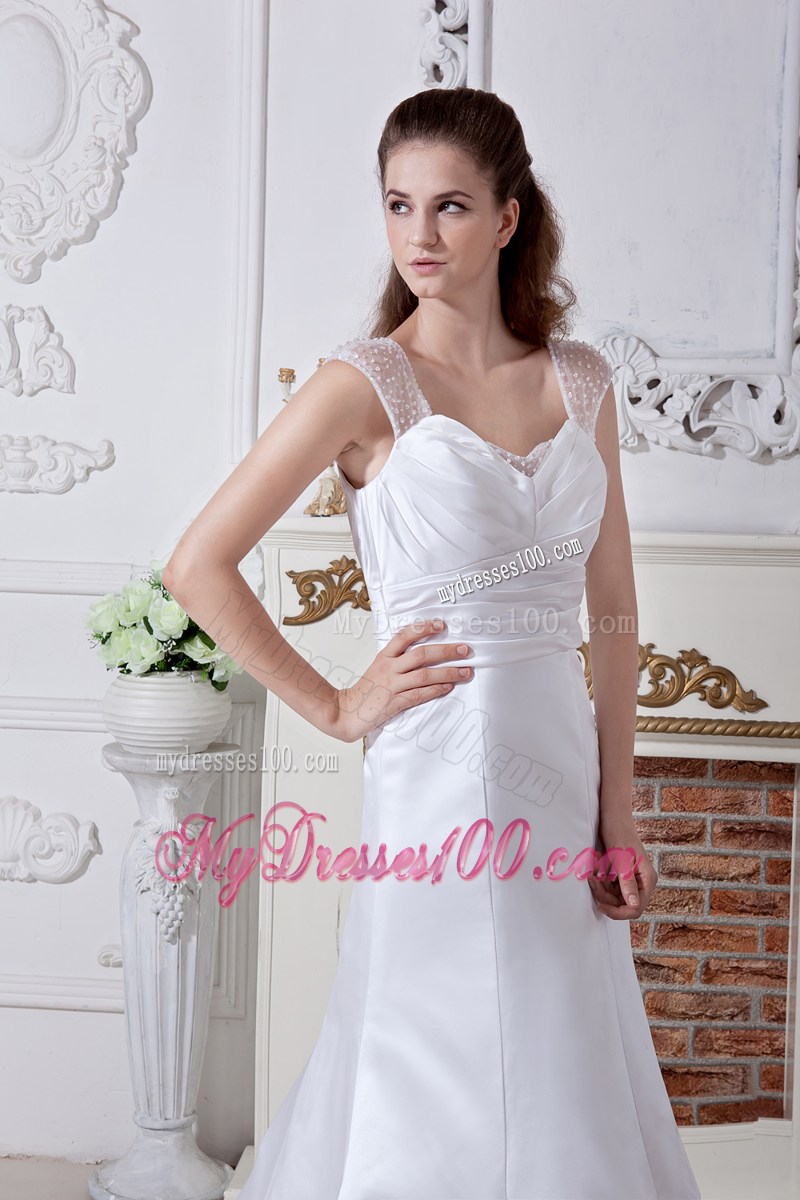 Discount Straps Ruching Spring Wedding Dress with Court Train