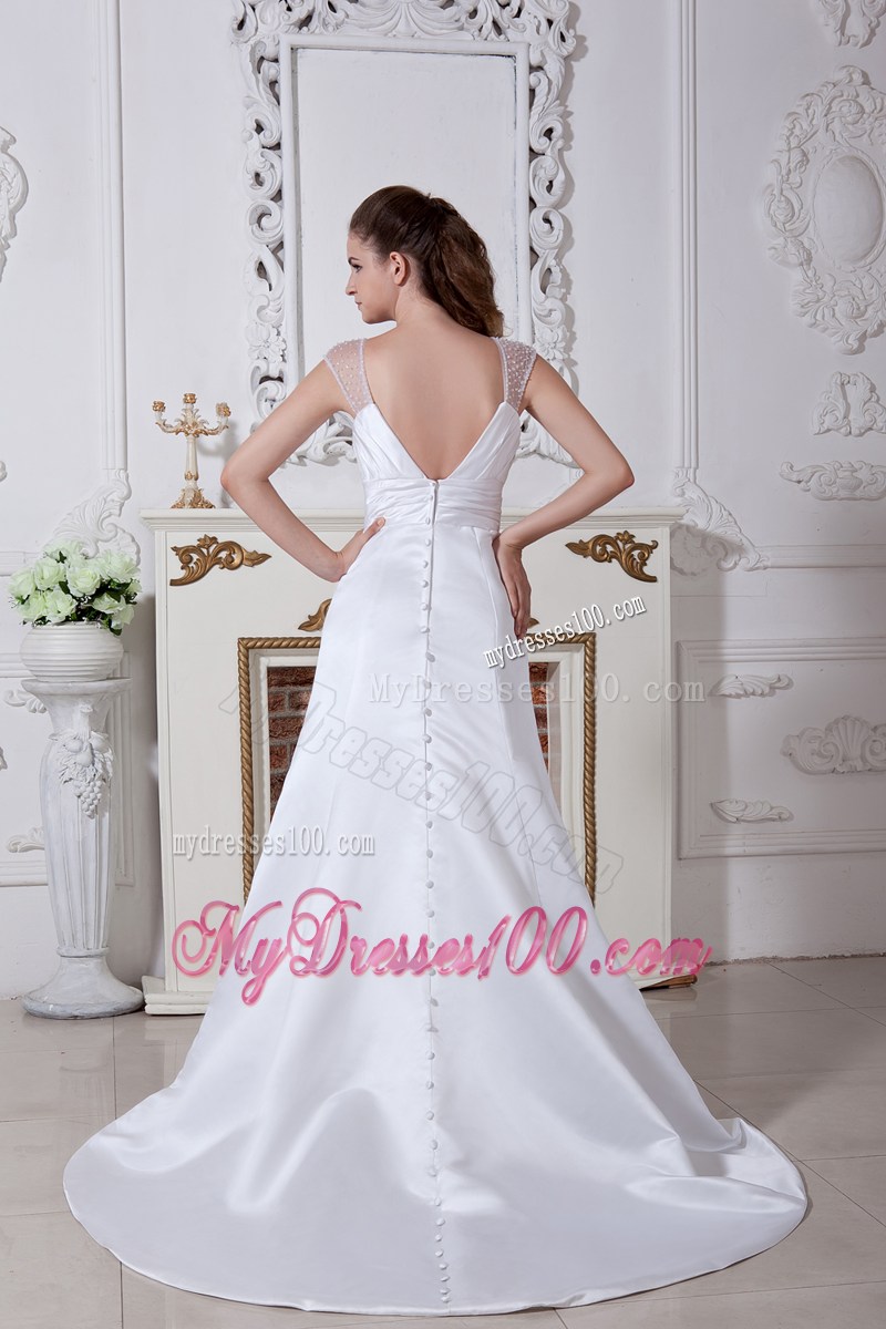Discount Straps Ruching Spring Wedding Dress with Court Train
