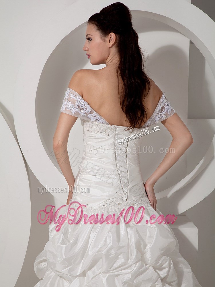Detachable Off The Shoulder Bridal Gowns with Pick-ups and Lace Hemline
