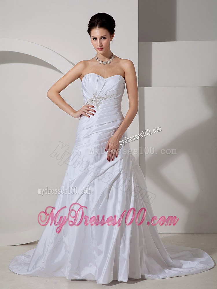 Appliques Ruching and Beading Decorated Sweep Train Wedding Dresses
