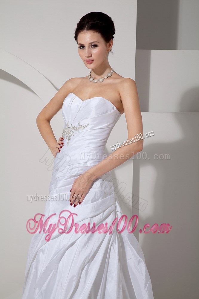 Appliques Ruching and Beading Decorated Sweep Train Wedding Dresses