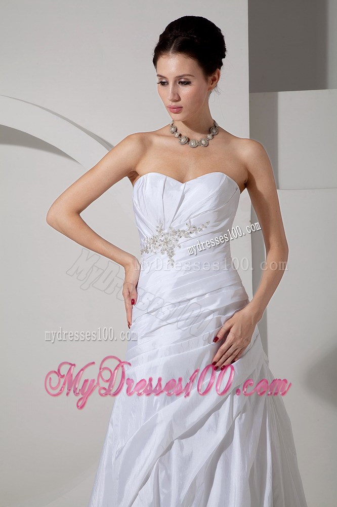 Appliques Ruching and Beading Decorated Sweep Train Wedding Dresses