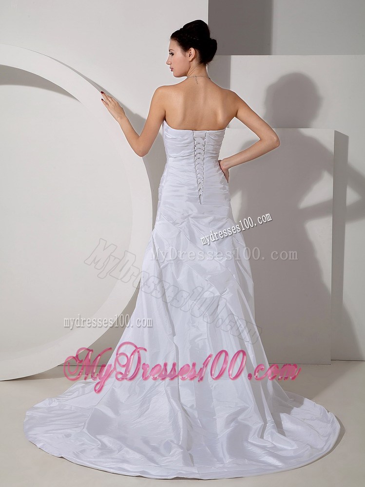 Appliques Ruching and Beading Decorated Sweep Train Wedding Dresses