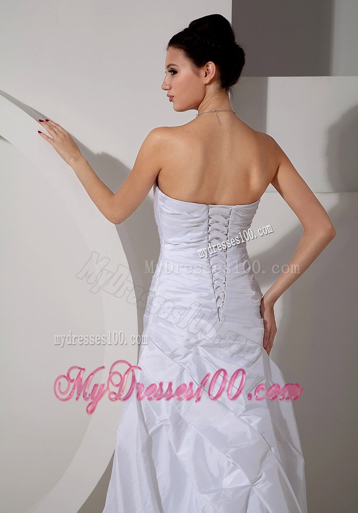 Appliques Ruching and Beading Decorated Sweep Train Wedding Dresses