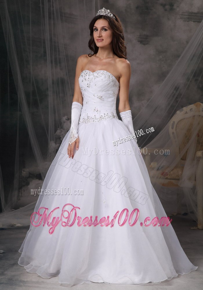 Appliques with Diamonds Decorated Strapless Puffy Dresses for Brides