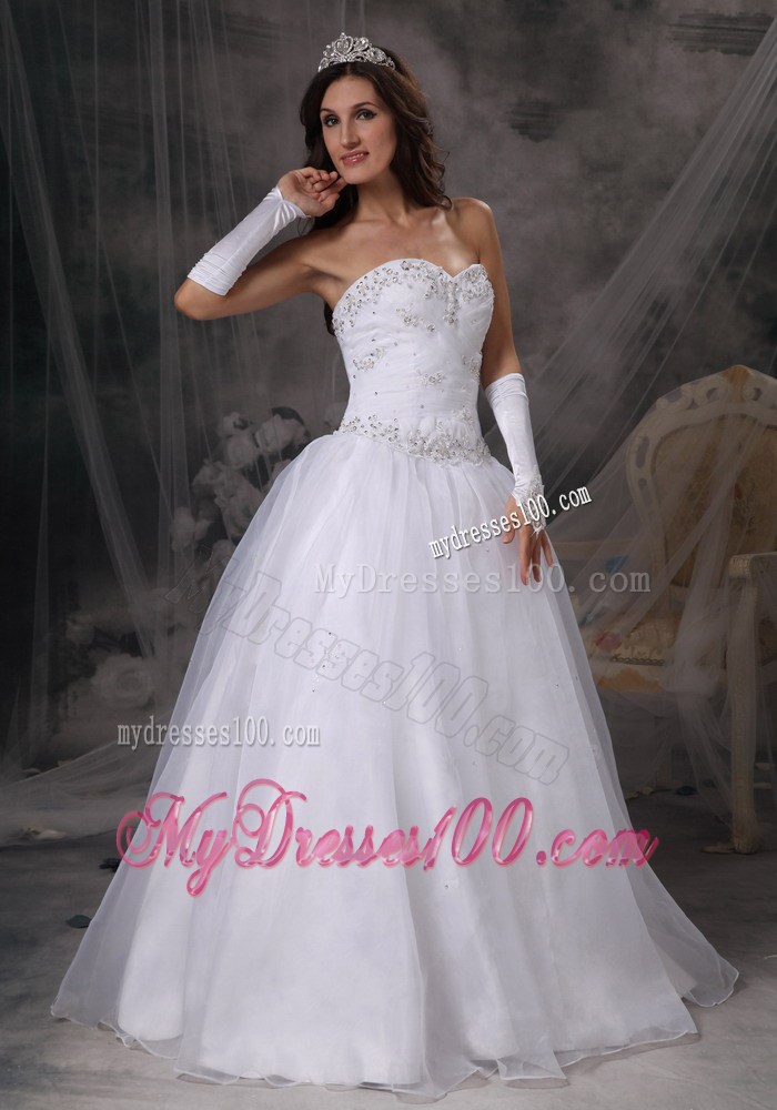 Appliques with Diamonds Decorated Strapless Puffy Dresses for Brides