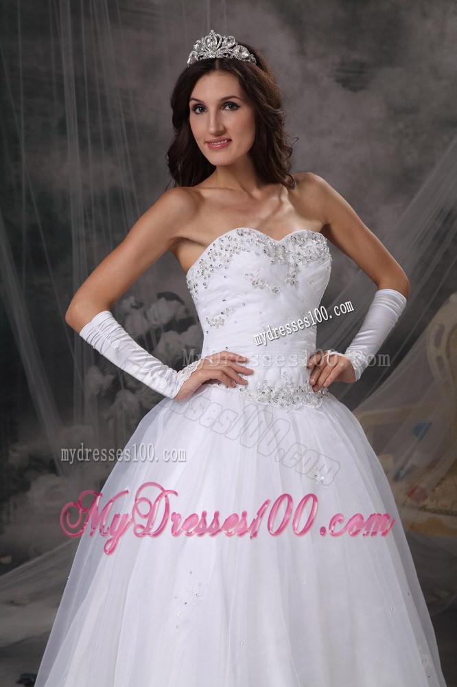 Appliques with Diamonds Decorated Strapless Puffy Dresses for Brides