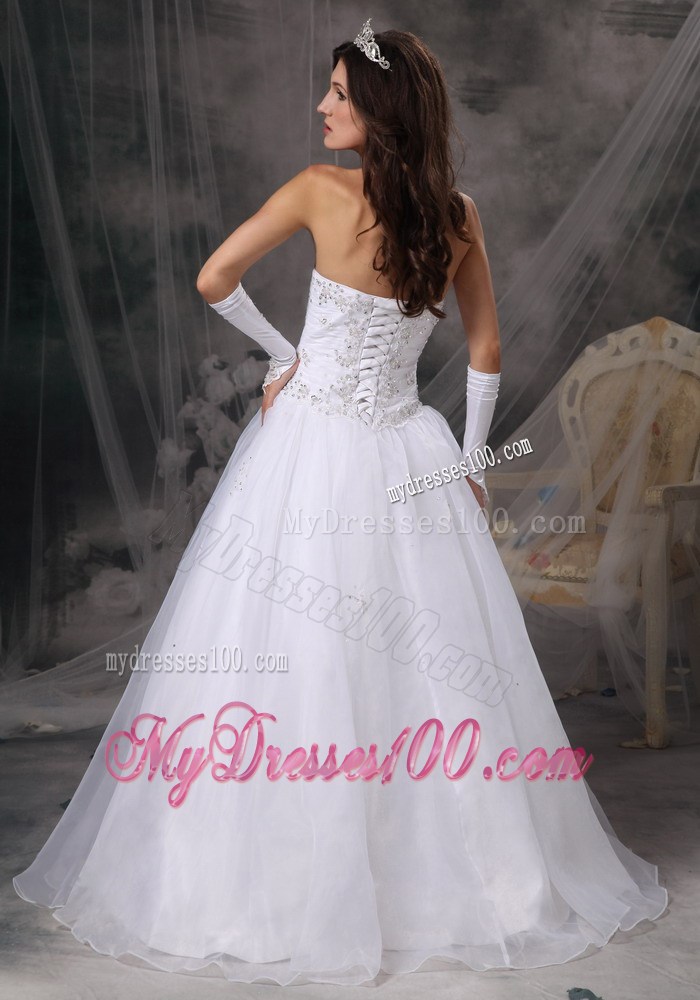 Appliques with Diamonds Decorated Strapless Puffy Dresses for Brides