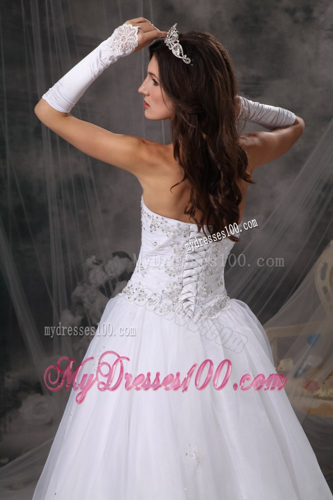 Appliques with Diamonds Decorated Strapless Puffy Dresses for Brides