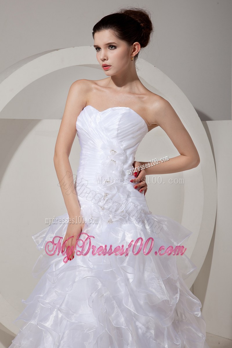 Angel Sweetheart Strapless Ruffle Layers White Wedding Gown Brush Train