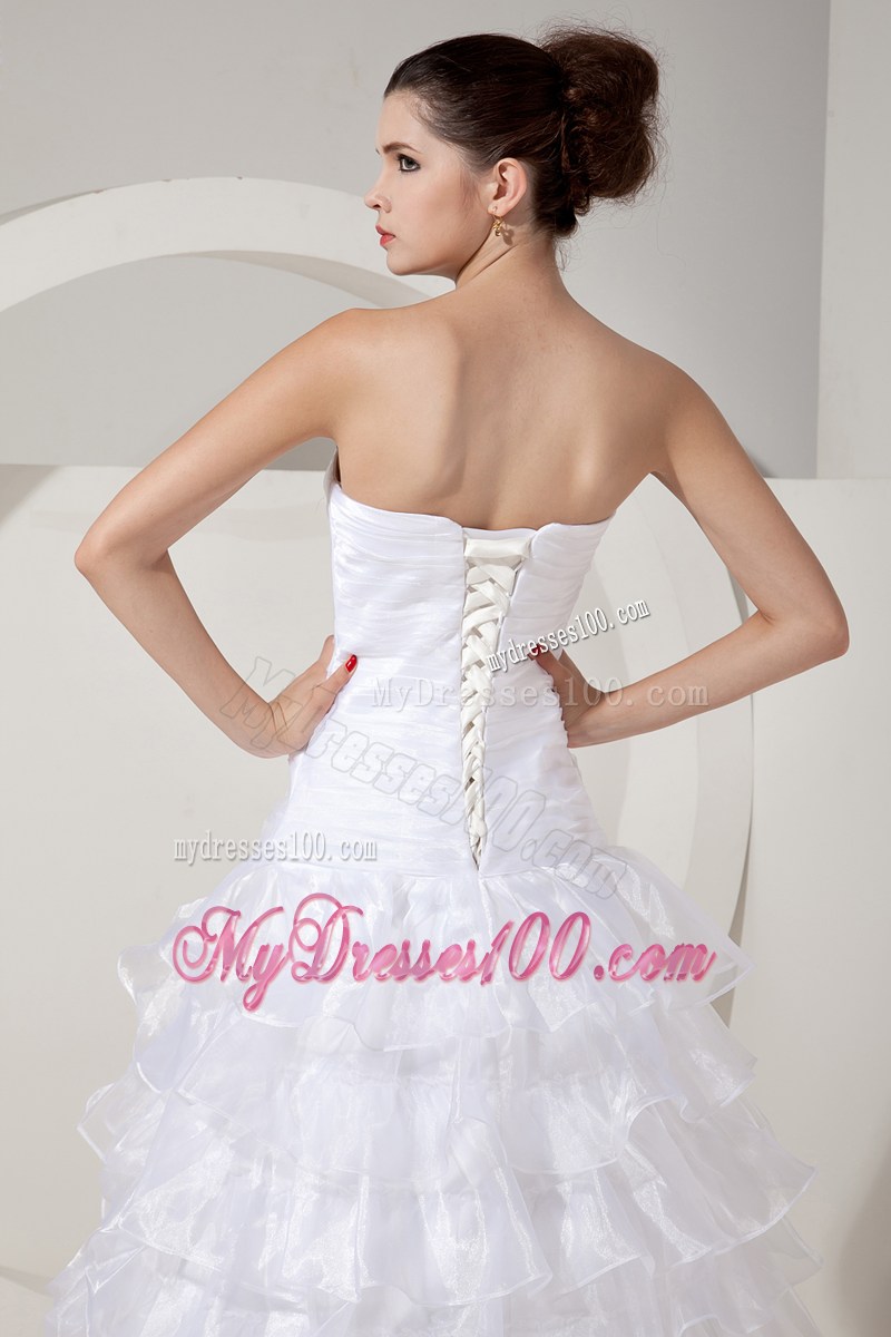 Angel Sweetheart Strapless Ruffle Layers White Wedding Gown Brush Train