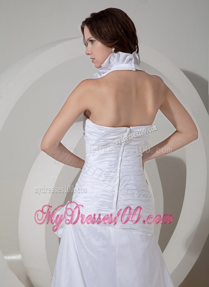 Handmade Flowers Halter Top White Wedding Dress Court Train