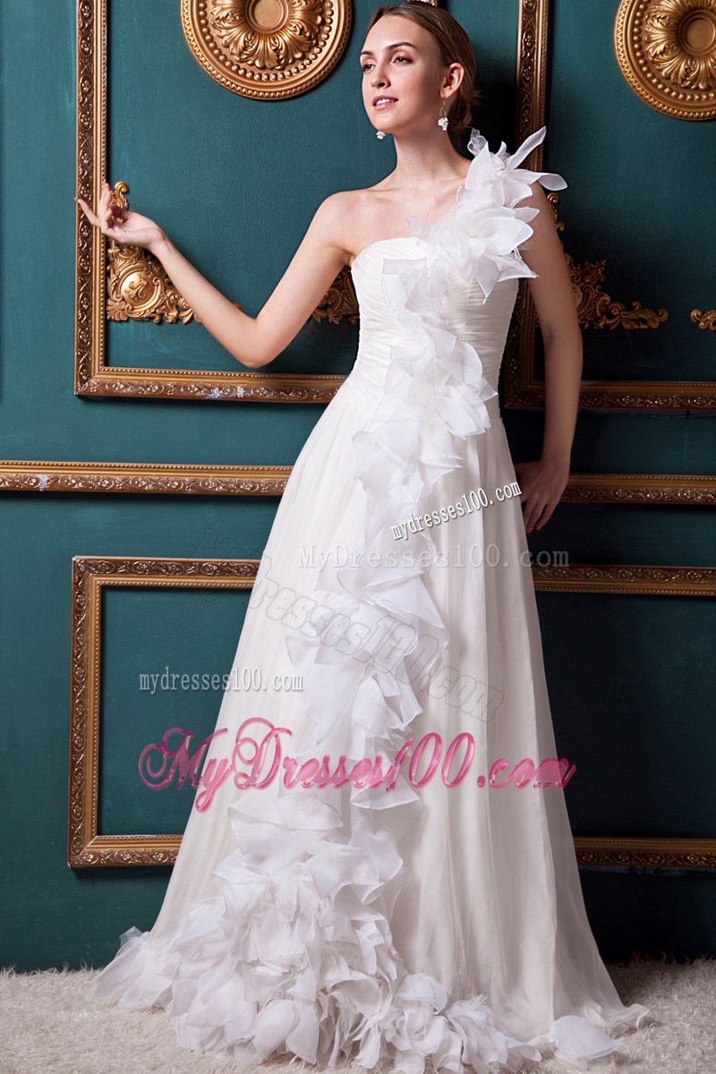 Full Length One Shoulder Wedding Dresses Decorated with Ruffles