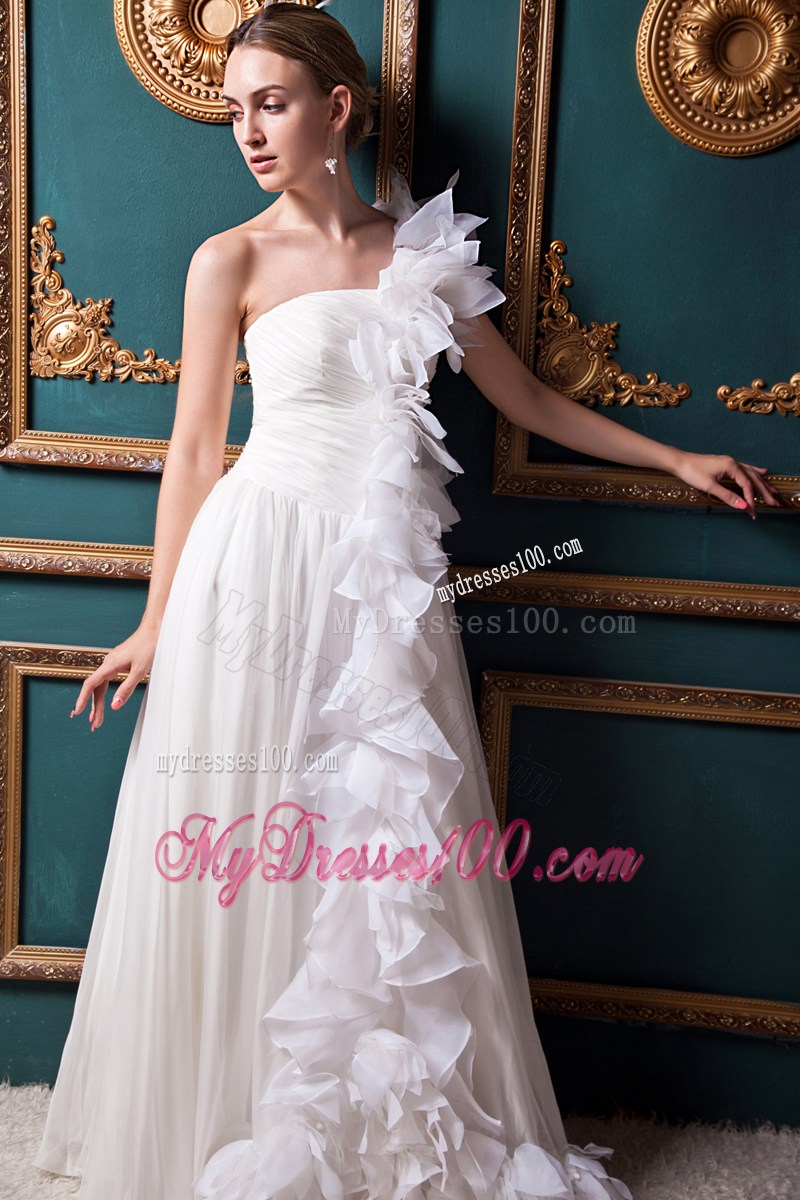Full Length One Shoulder Wedding Dresses Decorated with Ruffles