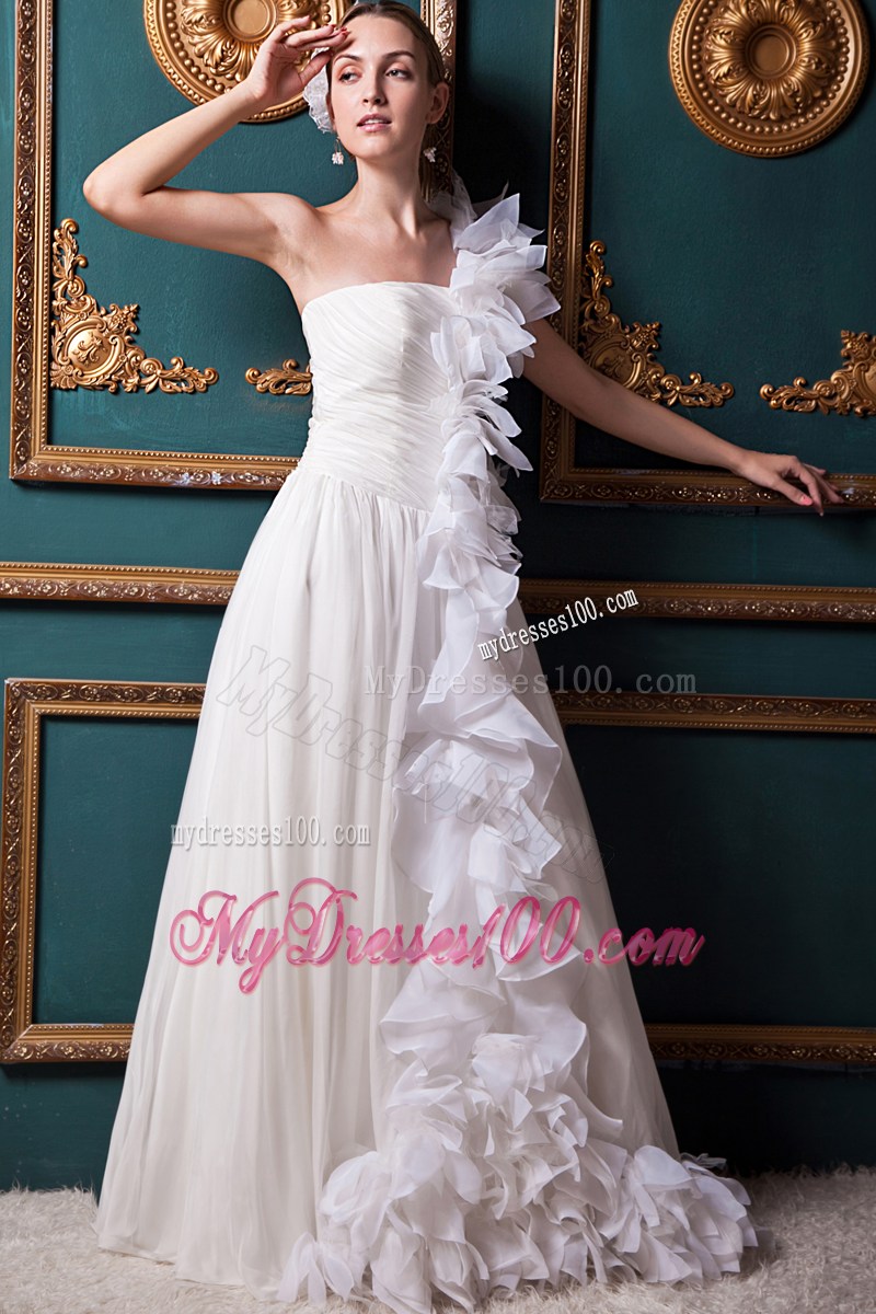 Full Length One Shoulder Wedding Dresses Decorated with Ruffles