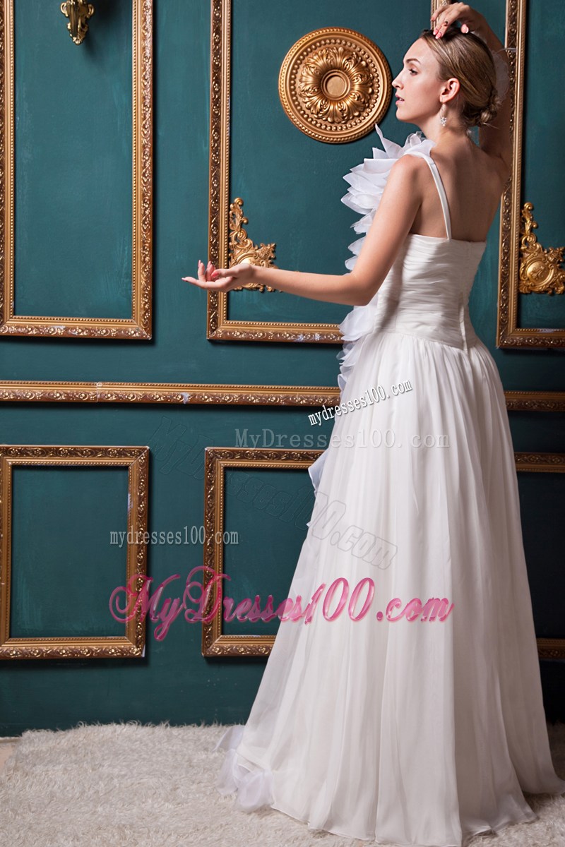 Full Length One Shoulder Wedding Dresses Decorated with Ruffles